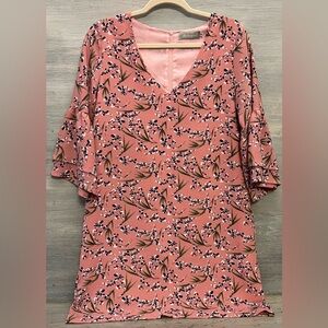 Belongsci Floral Above Knee Dress Size Medium VNeck Bellsleeve Lined GC